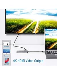 BEAOK - Adaptador USB C 8 en 1 Hyperdrive Ultra Slim de aluminio con Gigabit Ethernet, tipo C y 3 puertos USB 3.0, salida HDMI, lector de tarjetas SD TF para MacBook Pro y otros dispositivos USB C (gris)