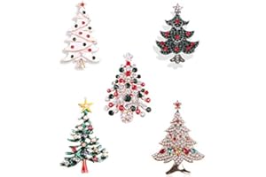 COLORFUL BLING 5 Pcs Multicolor Christmas Tree Brooch Set Crystal Rhinestone Xmas Brooches Pin Tiered Leaf Scarf Scarves Shawl Clip Holiday Jewelry Wedding Party for Women Girl