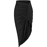 ZAFUL Women's Boho Skirt Asymmetrical Skirts Tied Floral Paisley Printed High Waist Ruched Skirts for Women