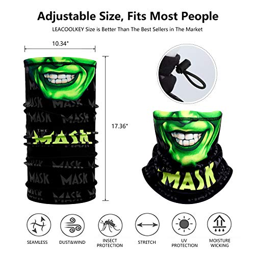 Skull Face Scarf Breathable Magic Neck Gaiter 3D Print Face Cover for Men/Women, Face-Green