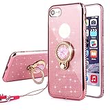 CaseHaven iPhone SE Case, Bling Diamond Rhinestone Glitter Sparkle Luxury Soft Slim Case with Crystal Ring Holder Stand & Lanyard for iPhone SE/5S/5 - Bling Rose Gold