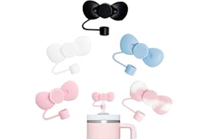 GAISHION 5 pcs Cute Bow Straw Covers Cap Toppers Tips Compatible with Stanley 40/30 oz Tumbler Cups,Reusable Cute Silicone Straw Lids Protectors for 0.4 in/10mm Stanley Cups Straws Accessories