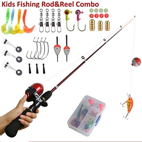 Kids Fishing Rods and Reel Combo Telescopic kids Fishing Pole Full Kit Light and Durable (Black)