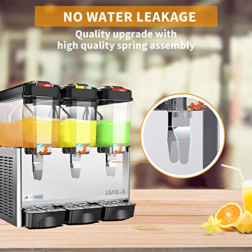 Nurxiovo Juice Dispenser -9.36Gallon commercial juice ice beverage dispenser, 3.12 Gallon Per Tank, 3 Tank with Thermostat Controller, Stainless Steel