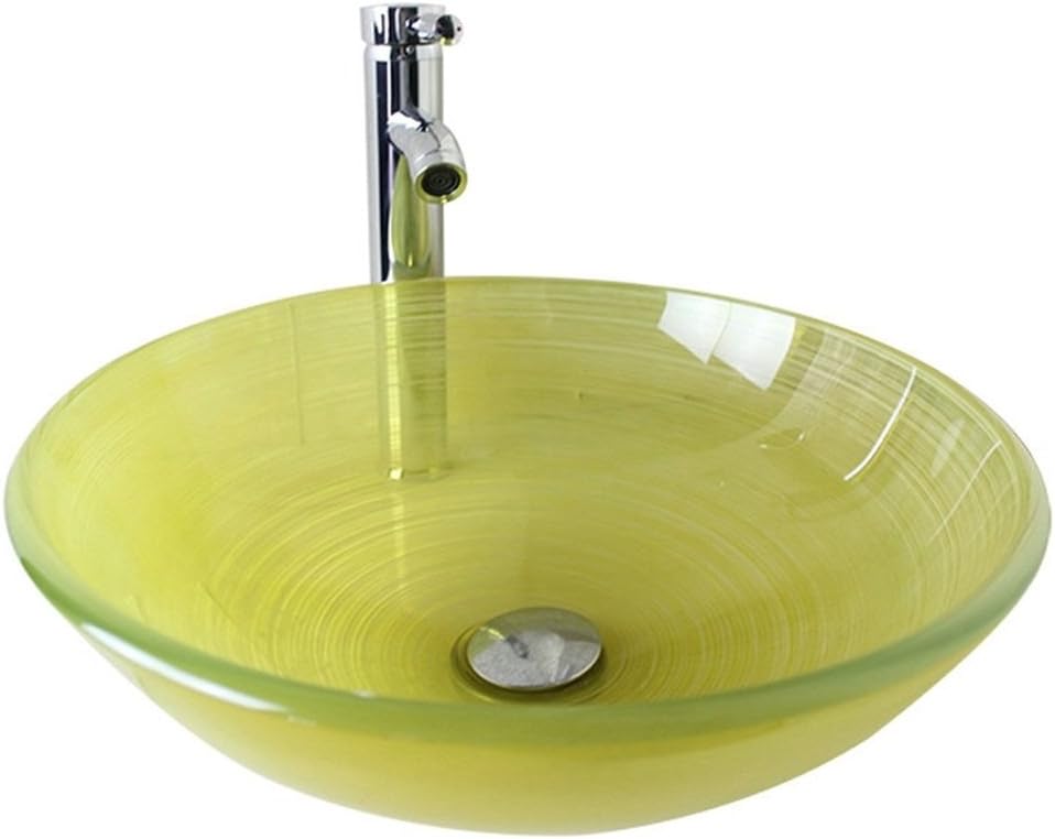 Homelavafans Fashion Light Green Round Polished Glass Tempered Glass Bathroom Sink (Faucet Not Included)