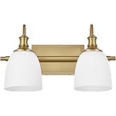 Hanaloa Vintage Bathroom Vanity Light Fixtures, Aged Brass 2 Lights Wall Sconce Lighting with Opal Glass Shade, Porch Wall Mo