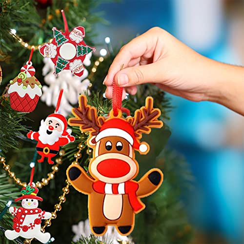 MRSUNGIRL 5 PCS Christmas Tree Decorations Set with Gift Box ,3 Inch Tall Santa Snowman Reindeer Fidget Spinner Hanging Charms for Holiday Party, Backpack Pendant and Kid\'s Gifts