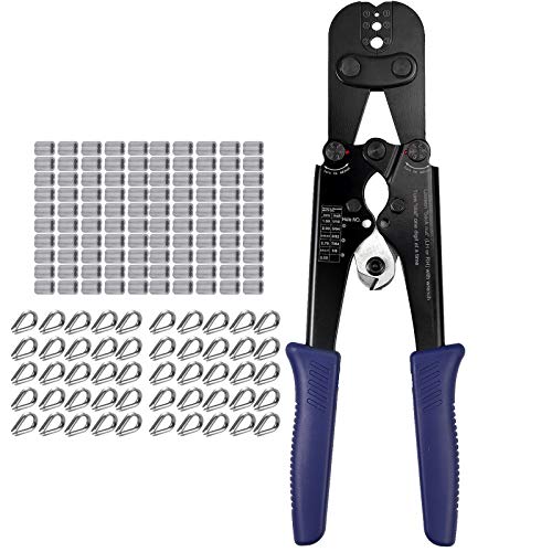 CAMWAY Wire Rope Crimper Crimping Tool Wire Rope Cutter from 1/16inch