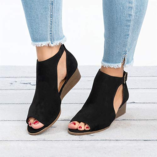 PiePieBuy Women's Cut Out Espadrille Platform Wedge Sandals Ankle Strap Peep Toe Suede Shoes