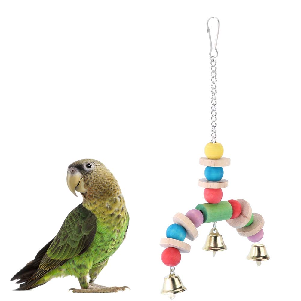 Wooden Bird Swing Toy for Parrots with Colorful Beads Hanging Climbing Blocks Slats Rainbow Cage Stand