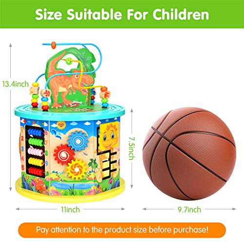 Victostar Activity Cube, 11 in 1 Dinosaur Bead Maze Multipurpose Educational Toy Wood Shape Color Sorter for Kids
