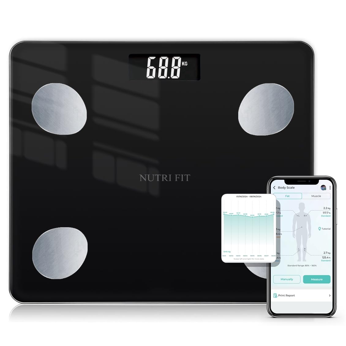 Photo 1 of NUTRI FIT Bathroom Weighing Scale for Body Weight and Fat, Digital Smart Scale with Bluetooth, Body Composition Watchers with APP for BMI, Muscle, Weight Loss, Max 150kg/330lb