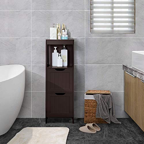 Yaheetech Bathroom Floor Cabinet, Wooden Storage Cabinet with 2 Drawers ...