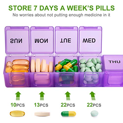 Extra Large Weekly Pill Organizer, Sukuos XL Daily Pill Cases for Pills/Vitamin/Fish Oil/Supplements (Purple)