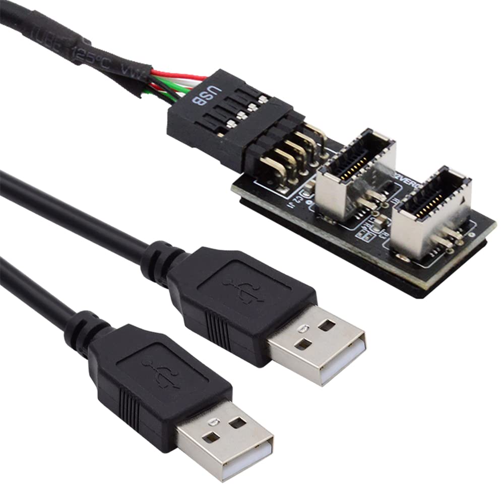 NFHK Dual USB 3.1 Front Panel Socket Key-A Type-E to USB 2.0 Type-A & 9Pin 10Pin Mainboard Header Male Cable Extension Adapter