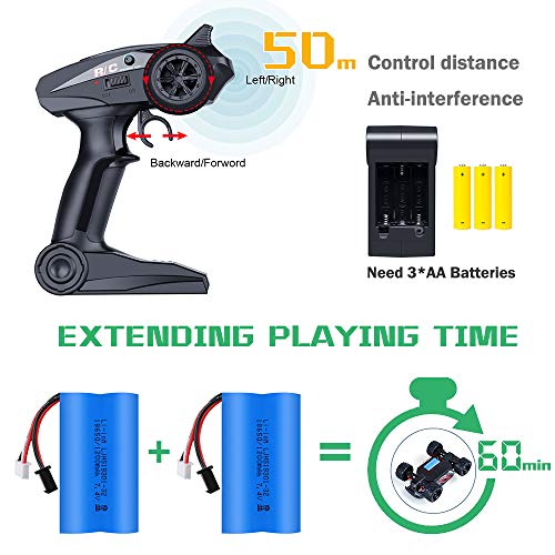 Remote Control Car, RC Truck 4X4 Off Road-All Terrain, 1/18 Scale 2.4Ghz 36+KM/H High Speed Drift Car, Remote Control Truck with 2x1200mAH Rechargeable Batteries, Toy RC Car for Kids & Adults - Thumbnail 2