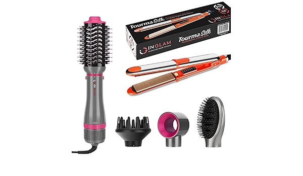 Amazon.com: IG INGLAM Set de cepillo para secador de pelo con iones  negativos desmontable y 1.25 pulgadas alisadora de pelo con 6 niveles de  temperatura ajustable u1p a 450°F : Belleza y