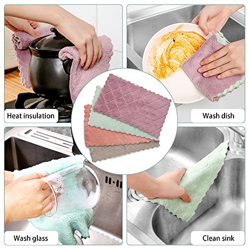 8 Pack Kitchen Dish Towels, Super Absorbent Microfiber Cleaning Cloth for Cleaning Glass, Kitchens, Bathrooms, Cars (4 Colors)