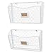 Wall35 Felic Magazine Holder and File Folder Organizer Wall Mount Metal Chicken Wire Baskets with Tag Slot, White Set of 2