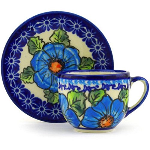 Click Here to See More Images Ceramika Bona H6723F Polish Pottery Ceramic Espresso Cup with Saucer Hand Painted, 3-Ounce
