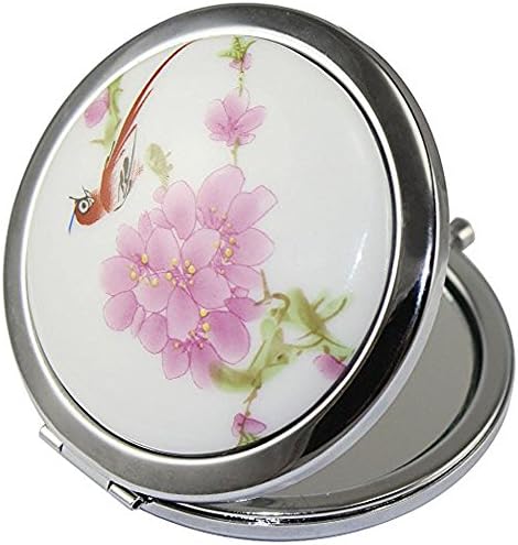 ADAMAI Makeup Cute Chinese Landscape Flower Bird Handhold Metal Round Hand Pocket Cosmetic Mini Mirror (#3)