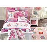 Cozy Line Home Fashions Ballerina Dance Princess Bedding Quilt Set, Pink Orchid Light Purple 100% Cotton Bedspread for Kids Girl (Pink Embroidered, Twin - 7 Piece)