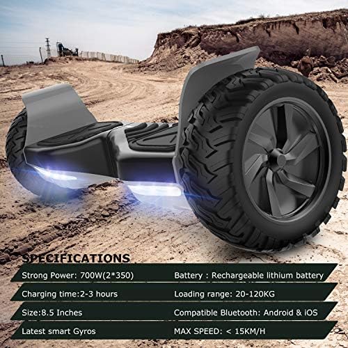 GeekMe Gyropode 8.5 Hover Scooter Board Overboard Pouces Scooter Electrique Tout Terrain Scooter Auto-équilibré Electrique avec Moteur Puissant LEDs Bluetooth APP pour Adultes et Enfants