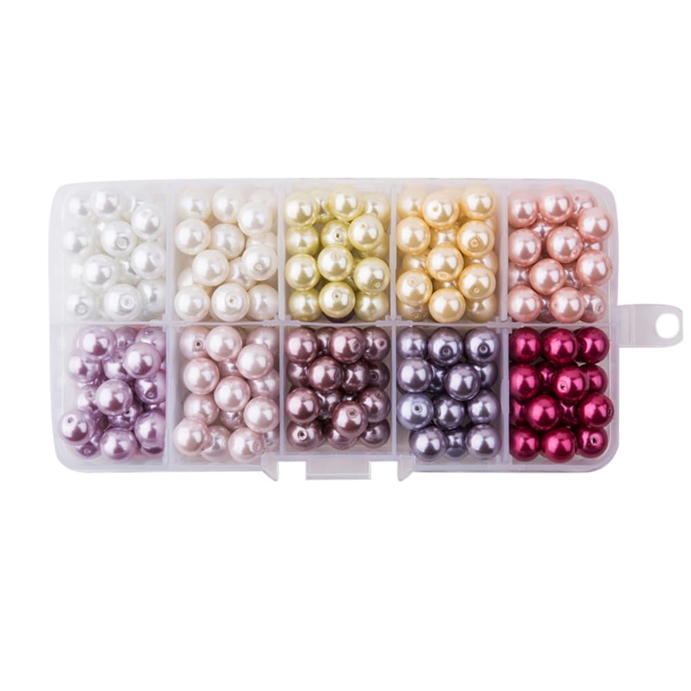 PandaHall Elite - Pack of 24 Colours Pearl Glass Round Bead Complexion Environment for DIY Jewellery Making Necklace Bracelet, 6 mm, Hole:0.7 ~ 1.1 mm, approx. 1440pcs / Box, glass, Multicouleur-4, 8mm