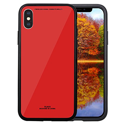 GreenElec iPhone X Case 9H Hardness Glass Back Cover Anti-Scratch with Excellent Grip Compatible for Apple iPhone X (2017) - Red