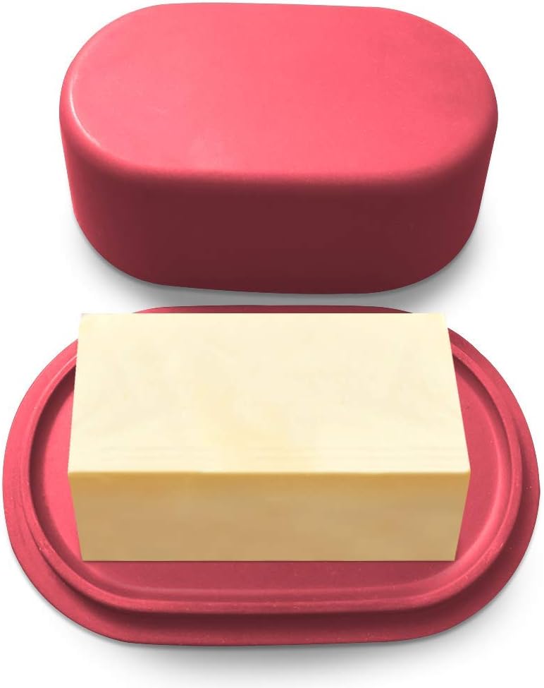Modern Bamboo Red Butter Dish with Lid - Dishwasher Safe - Perfectly Sized For Large European Style Butters