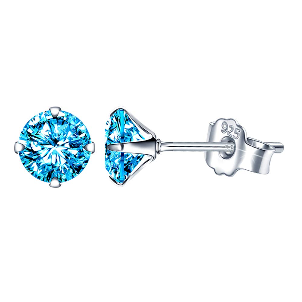 Yumilok 925 Sterling Silver Birthstone Stud Earrings for Men Women Round Cubic Zircon Earrings Set 6MM