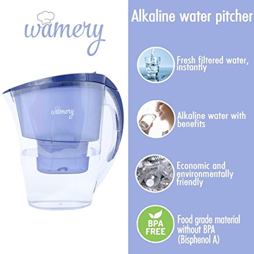 Wamery Certified Alkaline Water Filtration Pitcher, Slim Design Filtration System, 6 Cup 1.5 Liter Purifier Jug, Removes Chloride, Lead, Fluoride, Arsenic, Pollutants. The Natural Weight Loss Solution - Thumbnail 4