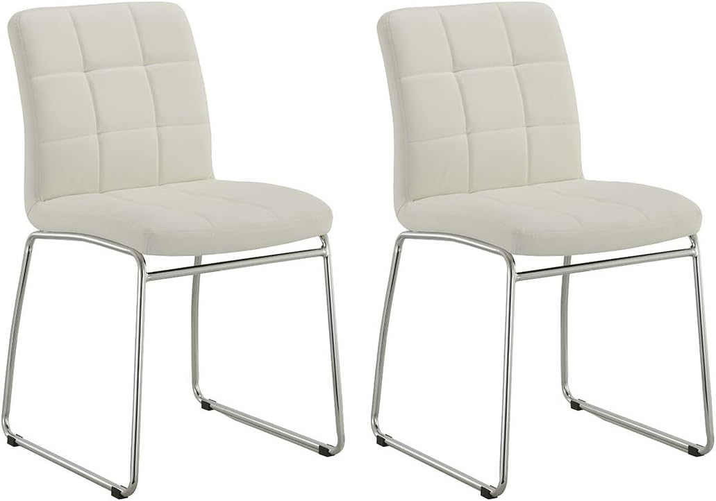 Best Faux Leather Chrome Side Chair, Set Of 2, White