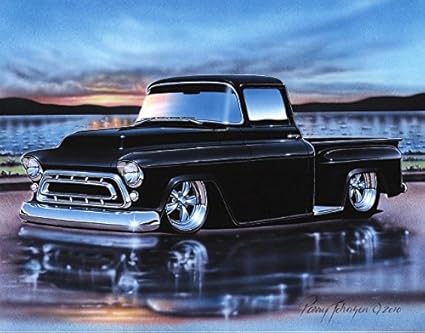 1957 Chevy 3100 Stepside Pickup Hot Rod Truck Art Print Black 11x14 Poster