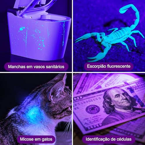 Tobeape Mini Lanterna UV 365nm 10W Recarregável USB-C, Luz Negra Profissional para Detectar Urina de Pet, Manchas, Cura de Resina, Rochas e Escorpiões