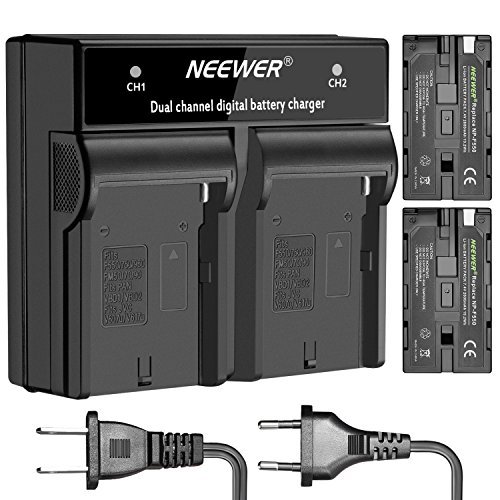 Neewer 2-Pack 2600mAh Rechargeable Li-ion Battery Sony NP-F550/570/530 Replacement and Dual Charger with US/EU Plug Set for Sony CCD-SC55,TR516,TR716,TR818,TR910,TR917 Cameras, LED Light and Monitor Neewer 2-Pack 2600mAh Rechargeable Li-ion Battery Sony NP-F550/570/530 Replacement and Dual Charger with US/EU Plug Set for Sony CCD-SC55,TR516,TR716,TR818,TR910,TR917 Cameras, LED Light and Monitor