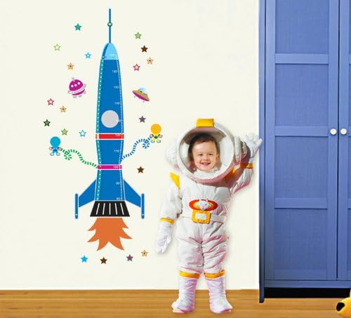 Cartoon Height Chart decals Rocket Spaceship removable wall sticker for kids room nursery room
