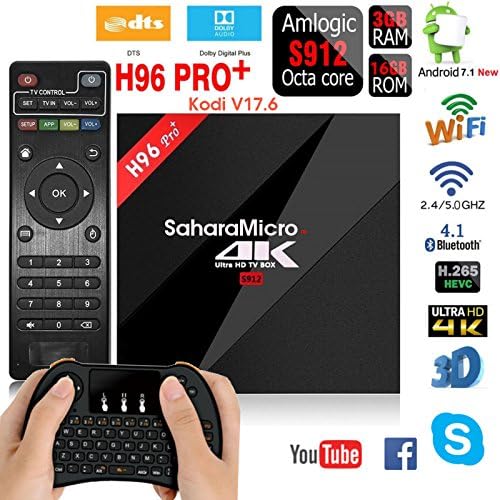 H96 PRO+ Android 7.1 3GB+16GB TV BOX Amlogic S912 Octa Core CPU Bluetooth 4.1 Dual WiFi 2.4GHz/5.8GHz LAN 1000M H.265 4K Player + Mini Wireless Keyboard