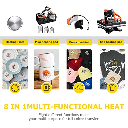 DREAMVAN Upgrade Heat Press Machine 8 in 1, 12" x 15" Swing Away Heat