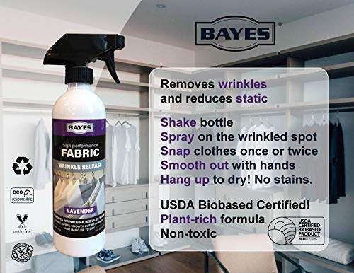 Bayes High-Performance Fabric Wrinkle Release, Static Cling Remover - Removes Wrinkles & Reduces Static - Refreshing Lavender Scent, 16 oz, 2 Pack