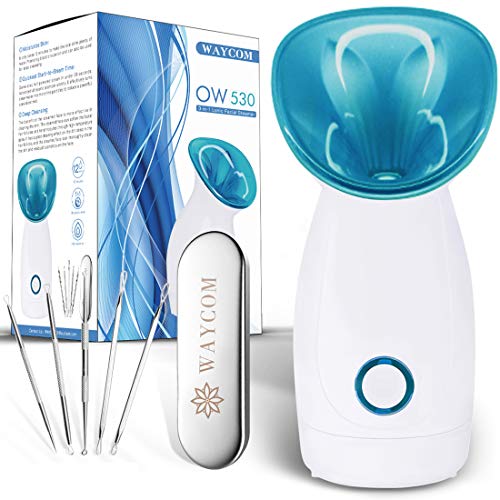 Facial Steamer Nano Ionic Face Steamer-WAYCOM Warm Mist Facial Sauna Spa Moisturizing Facial Humidifier Sprayer with Blackhead Remove Tool Kit