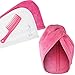 ViDi Microfiber Hair Towel Wraps for Women and Girls (2 Pk), Anti-Frizz Quick Dry Hair Turban Towels with Button for Long Short Curly Hair. Free Wide Tooth Comb