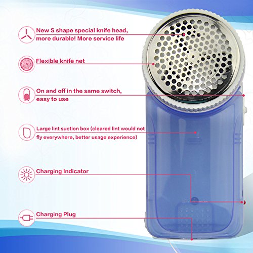 KOODER Rechargeable Sweater Shaver,Fabric Shaver, Lint Remover. Easy to Carry.Suitable to Use on Pilling Surfaces, Such As Sweater, Coat, Glove, Scarf,and Much Moreï¼ (Blue)