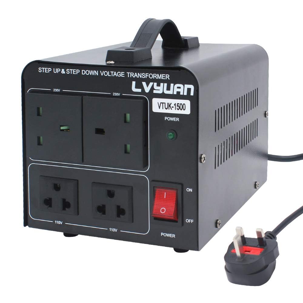 LVYUAN 1500VA 220V 110V Step Up & Step Down Voltage Transformer Converter UK to US Dual 110V & 220V outlets