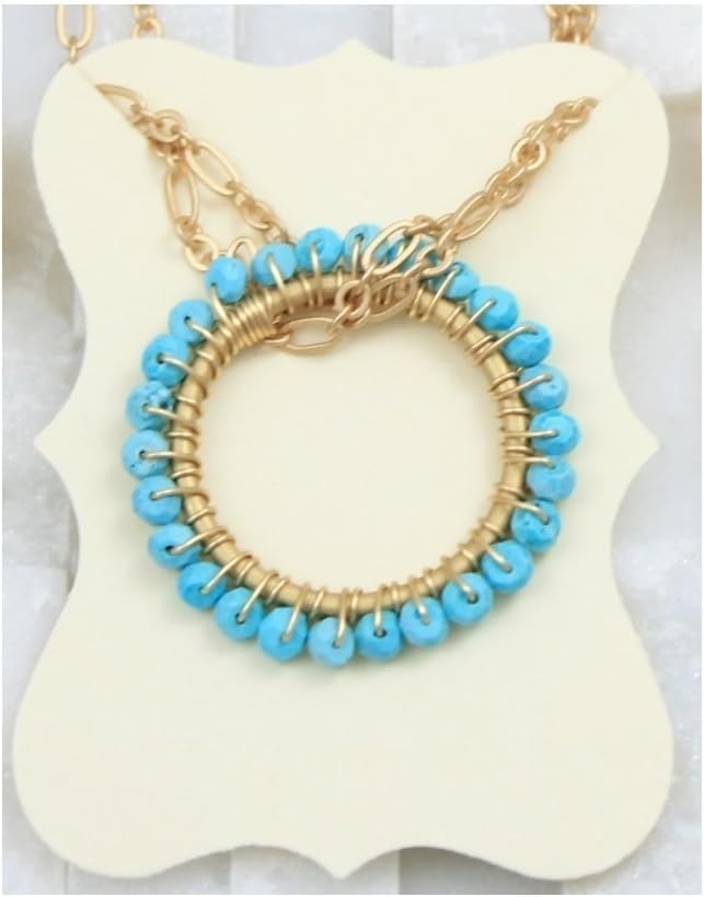 December Birthstone Circle necklace goldtone Turquoise