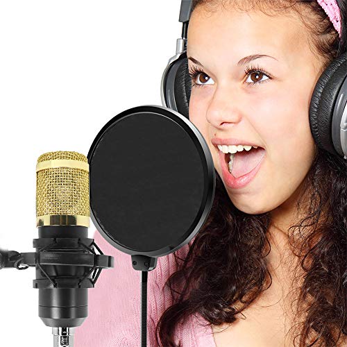 Professional Studio Broadcasting Recording Condenser Microphone, Geekroom Adjustable Recording Microphone Suspension Scissor Arm Stand with Shock Mount and Mounting Clamp Kit