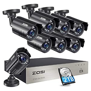 ZOSI 5MP Lite Home Security Camera System with 2TB Hard Drive,H.265+ 8CH CTV DVR,8pcs 1920TVL 1080p Outdoor Indoor…