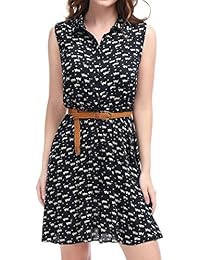 Vestido sin mangas con cinturón y estampado por encima de la rodilla Allegra K para mujer