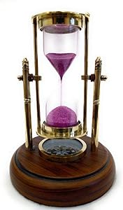 LittleIndo 5 Inch Brass 2 Minutes Sand Timer with Compass Included Wooden Base