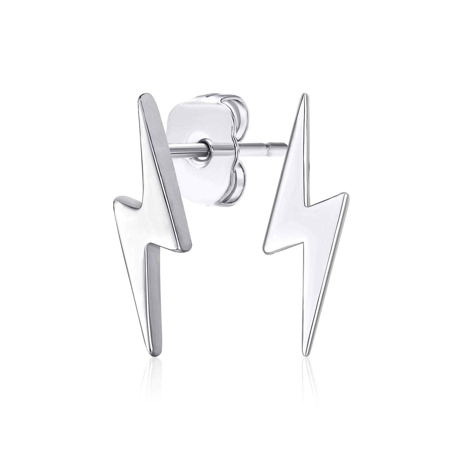 Tiny Minimalist Geometric Zig Zag Flash Electrify Lightning Bolt Stud Earrings For Women Teen .925 Sterling Silver